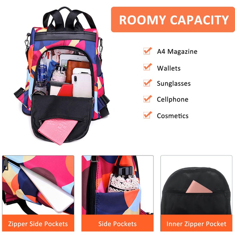 Fmeida Backpack for Women Anti Theft Back Pack Purse Waterproof Nylon Backpack for College Bookbag Fashion Travel Shoulder Bag Colorful Polka Dots - Image 4
